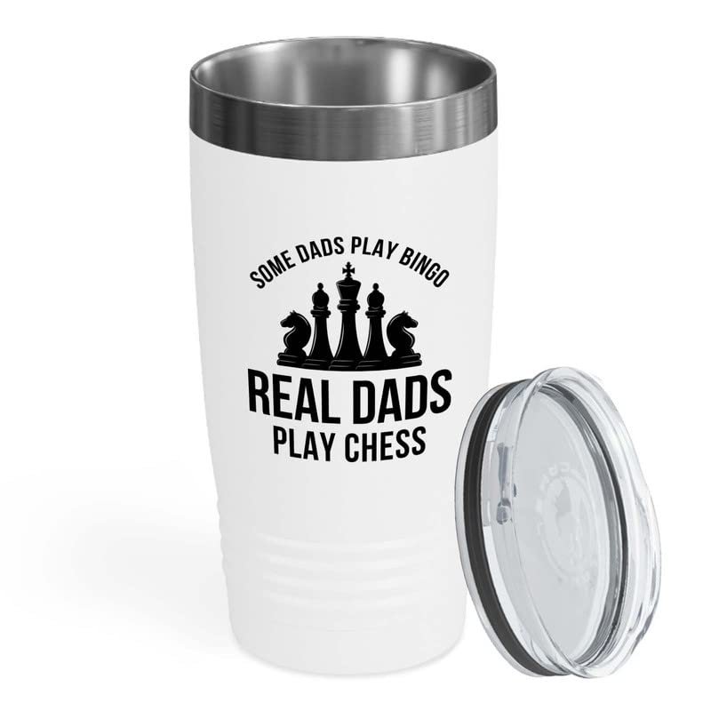 Flairy Land Chess Tumbler 20oz White -Real dads play chess. - 3 person Player Checkmate Gamer Chessman Club Coach