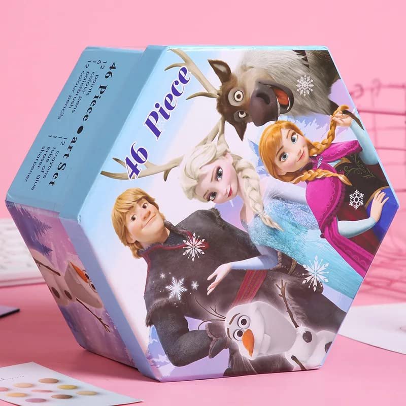 Coloring kit (46pcs) for kids, crayons, waterproof brush pens, color pencils (Frozen)