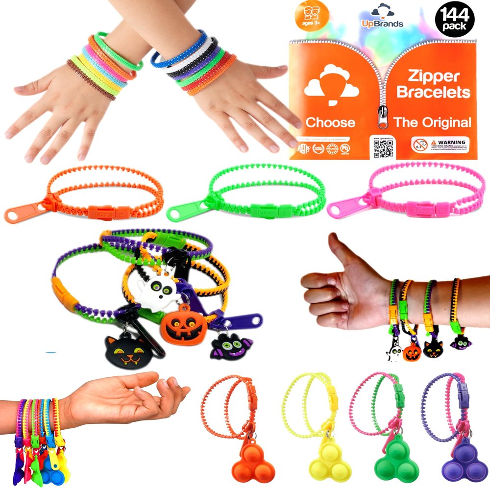 UpBrands 144 Zipper Bracelets - Fidget Bracelet Party Favors for Kids, Stress Relief Fidget Toys, ADHD Fidget Toys For Kids - Bulk Sensory Bracelets for Goodie Bag, Pinata & Easter Eggs Stuffers