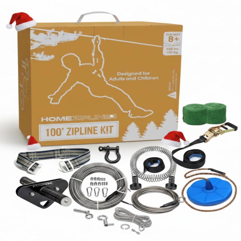 HomeZiplines Zip Line for Kids and Adults up to 350 lbs, 100/150/200 Ft Backyard Zipline Kit with Safety Harness, Quick Setup, Spring Brake System, Cushioned Seat, Rustproof Stainless Steel Cable