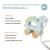 WoodenEdu Baby Toys Car,Wooden Pull Along Toddler Toy, Developmental Toy for 1 Year Old Girl Boy Birthday Gift (Dinosaur) view 2