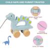 WoodenEdu Baby Toys Car,Wooden Pull Along Toddler Toy, Developmental Toy for 1 Year Old Girl Boy Birthday Gift (Dinosaur) view 3