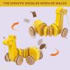 WoodenEdu Baby Toys Car,Wooden Pull Along Toddler Toy, Developmental Toy for 1 Year Old Girl Boy Birthday Gift (Giraffe) view 3