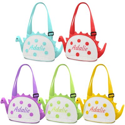 Amidaky Beach Toy Mesh Beach Bag Kids Personalized Shell Collecting Bag 1 Pack Colorful Dinosaur Mesh Beach Bags