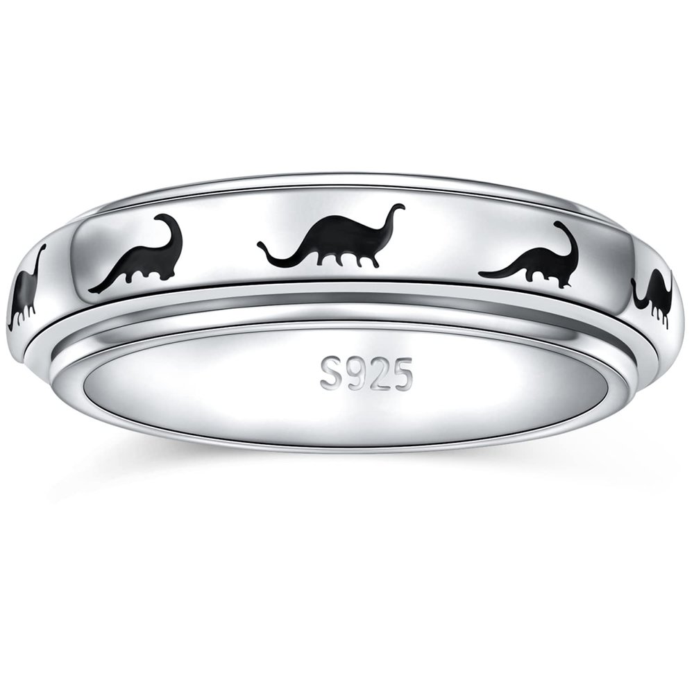 Yearace Spinner Rings for Anxiety 925 Sterling Silver Rotatable Dinosaur Stress Relieving Fidget Ring Jewelry Gift for Women Men Size 9