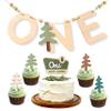 14 pcs One Happy Camper Set - Camping Cake Topper, Woodland Birthday Party Decoration, 1st Camper Birthday Banner view 3
