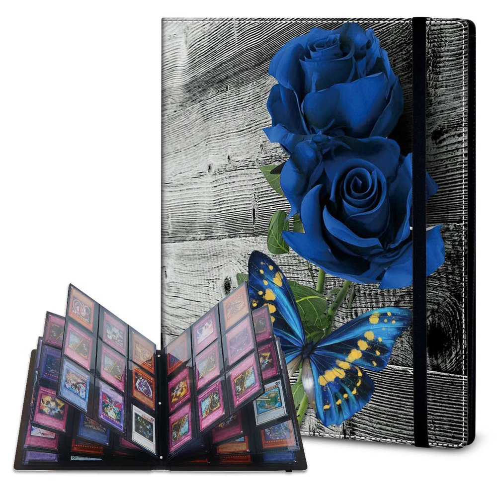 Rossy 9-Pocket Card Binder, Trading Card Collector Album Holder 540 Cards Double Sided Pocket Album Binder Holder Waterproof Cover Card Holder Binder for Standard Size Cards,Blue Roses On The Board