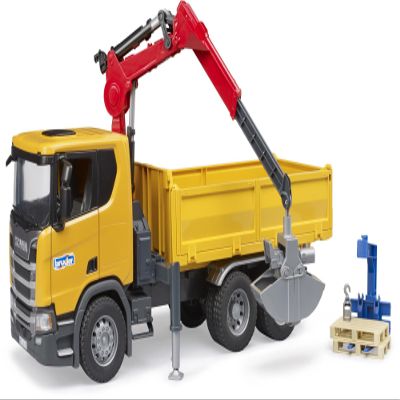 Bruder 03551 Scania Super 560R Construction Site Truck with Crane & 2 Pallets - 1:16 Vehicles, Construction Vehicle, Crane Truck, Toy from 4 Years