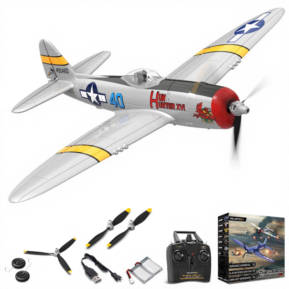 VOLANTEXRC RC Plane for Beginners, 4CH WWII Warbird P-47 Thunderbolt with Aileron, 2.4Ghz RC Airplane with Xpilot Self Righting & One Key Aerobatic, Gifts for Adults (761-16 RTF)