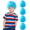 XunYee 4 Pieces Blue Fuzzy Wig Funky Clown Crazy Hair Wig Character Cosplay Costume Accessories for Kids Teens 100th Day of School Spirit Day Party Reading(Sky Blue) view 1