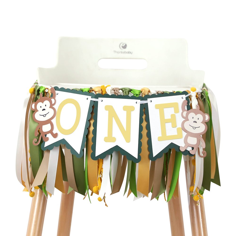 1st Birthday Monkey Banner - Safari Jungle Party High Chair Decor