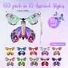 Lenwen 100 Pcs Magic Flying Butterfly Wind up Paper Butterflies That Fly Rubber Band Powered for Bookmark Card Surprise Gift Wedding Birthday Party 10 Styles, 4.41 x 4.92 Inch view 2
