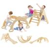 HONEY JOY 5 in 1 Wooden Climbing Toys for Toddlers, Triangle Climber with Ramp for Sliding or Climbing, Indoor Beech Montessori Triangle Climbing Arch Set for Daycare, Gym & Playground, Natural view 1