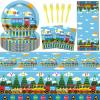 61 Pcs Train Birthday Decorations Chugga Choo Party Tableware Set Cartoon Car Plates Napkins and Tablecloth Transportation Themed Supplies for Birthday Parties Family Gathering Dinner Serve 20 Guests view 1