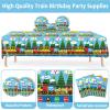 61 Pcs Train Birthday Decorations Chugga Choo Party Tableware Set Cartoon Car Plates Napkins and Tablecloth Transportation Themed Supplies for Birthday Parties Family Gathering Dinner Serve 20 Guests view 3