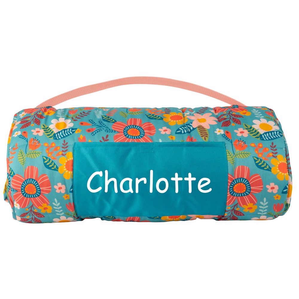 Stephen Joseph Personalized Pink Flower Nap Mat Soft Roll-Up Toddler Nap Mat with Floral Print, Custom Name, Perfect for Daycare & Preschool