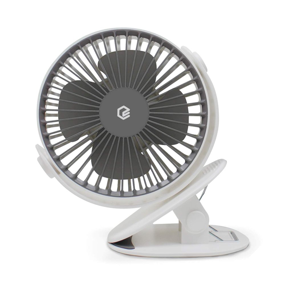 GPEL Portable Clip-on Fan, 360 Degree Rotation, Rechargeable Battery Operated, 2,000mAh, Up To 6.5 Hours Work Time, With Timer & Breeze Mode, Non Slip Mat Attached, For Desk, Outdoor, and Strollers,