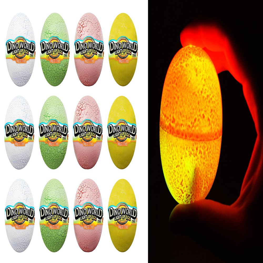 JA-RU Light Up Dino Egg Slime for Kids (12 Dinosaur Eggs) Small Dinosaur Toys Inside. Surprise Toys for Boys. Stress Relief Toy. Slime Party Favors for Kids. 1749-12s