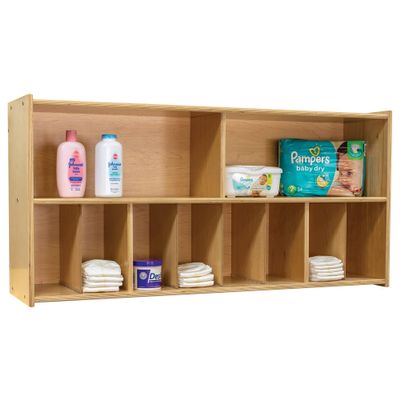 Tot Mate Natural Birch Plywood Diaper Wall Storage (Ready-to-Assemble) 46" W x 12.5" D x 23.5" H, Baby Diaper Caddy Organizer for Daycares, Nursery, 2 Large & 8 Small Storage Compartments