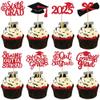 24 PCS 8th Grade Grad Cupcake Toppers Glitter Diploma Congrats Grad Cap 8th Grade Graduation Cupcake Picks for 2025 Kids Boys Girls Eighth Grade Graduation Party Cake Decorations Supplies Red view 1