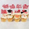 24 PCS 8th Grade Grad Cupcake Toppers Glitter Diploma Congrats Grad Cap 8th Grade Graduation Cupcake Picks for 2025 Kids Boys Girls Eighth Grade Graduation Party Cake Decorations Supplies Red view 4