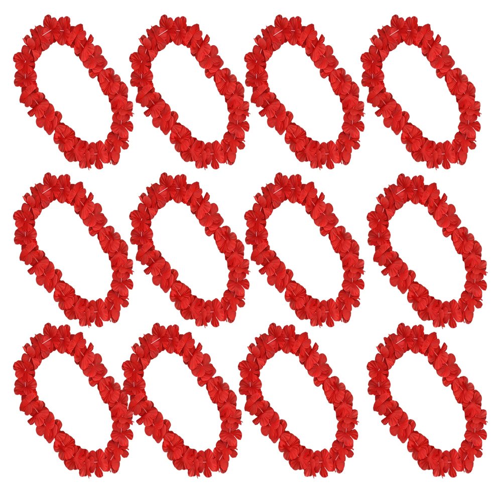 blinkee 12 Pack Tropical Fiesta Red Hawaiian Lei Necklaces - 36" Vintage Luau Party Accessory for Beach Weddings, BBQs, and Island-Themed Gatherings