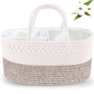 ABenkle Diaper Caddy Organizer, Boho Rustic Cotton Rope Nursery Baby Basket, Changing Table Organizer for Baby Diaper Storage and Baby Shower
