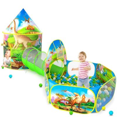 3PC Dinosaur Play Tents for Boys, Kids Play Tent with Ball Pit, Crawl Tunnel, Castle Tent for Toddlers, Baby Dinosaur World Playhouse Toys