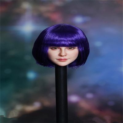1/6 Scale Female Head Sculpt,European Girl Suntan Skin Planted Hair Head Carved Carving for 12inch Female PH TBL JO Action Figure Collection (Purple Hair)