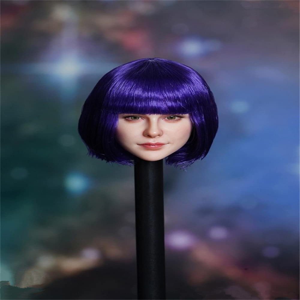 1/6 Scale Female Head Sculpt,European Girl Suntan Skin Planted Hair Head Carved Carving for 12inch Female PH TBL JO Action Figure Collection (Purple Hair)