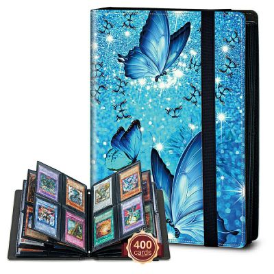 Rossy 4 Pocket Card Binder, 400 Cards Trading Card Binder Holder Card Collection Binder Card Album Double Sided Pockets Card Holder Card Case for Sports Cards,Baseball Card,Blue Butterfly