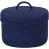 Sea Team Round Cotton Rope Storage Basket with Lid, Lidded Woven Storage Bin, Nursery Storage Container, Diaper Caddy, Baby Shower Basket, Box, Organizer, 11.8 x 11.8 x 6.7 Inches (Medium, Navy Blue) view 1