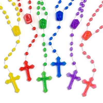 SHAOQINLIN 120 Pcs Plastic Rosary, 17 Inch Bulk Rosaries Prayer Plastic Rosary Beads Assorted Cross Rosaries Easter Gift Religious Cross 6 Colors