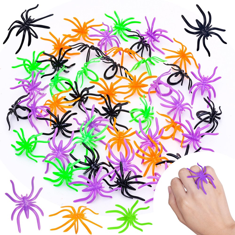 Max Fun 300pcs Halloween Spider Rings for Kids Party Favors 1.96 Plastic Spider Rings Bulk for Kids Costume Accessories Party Decorations Supplier (Multicolor)