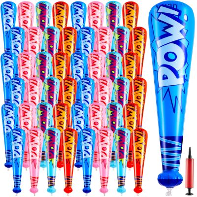 WILLBOND 17 Inch Inflatable Baseball Bat Bulk Baseball Party Favors Decorations, Inflatable Blow up Bat with 1 Pump for Party Supplies Carnival Prizes(48 Pcs,Blue Pink and Orange)