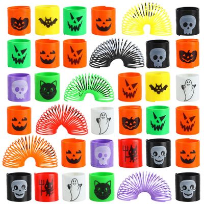 SULOLI Halloween Coil Springs for Kids, 36pcs Assorted Halloween Theme Pattern Spring Toys Party Favors Halloween Treat Bags Gifts
