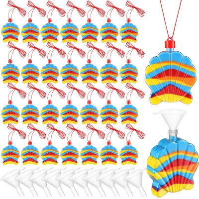 Yinkin 30 Pcs Sand Art Bottle Shell Necklaces Art Craft Bulk for Kids Craft Party Supplies Party Favors DIY Activity Group Included 10 Pcs Small Clear Plastic Mini Funnels, Sand Not Included