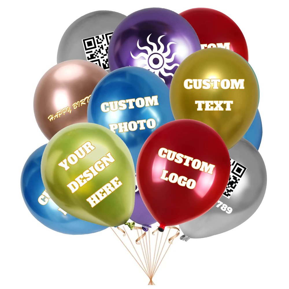 1000pcs-Personalized Custom-Balloons Design-Your Own-Balloon - Balloon with Logo Picture Photo Text, for Birthday Party Wedding Graduation Business Decoration (Metallic Balloons, 12in)