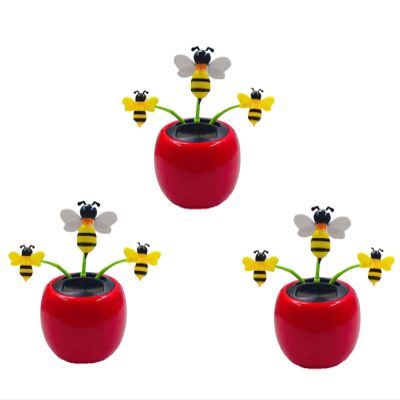 3 Solar Dancing Bee Toys, Solar Dancing Flowers, Swinging Sun Flowers in Colorful Flower Pots, Animated Bobble Head Dancers, Flower Pot Bee Solar Car Dashboard Decoration, Portable Solar Toys (red)