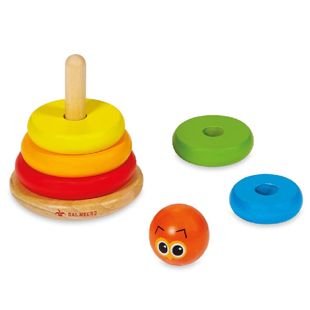 Dal Bubo the Owl Classic Wooden Toy with Stackable Rings Suitable for Ages 18 Months and Up