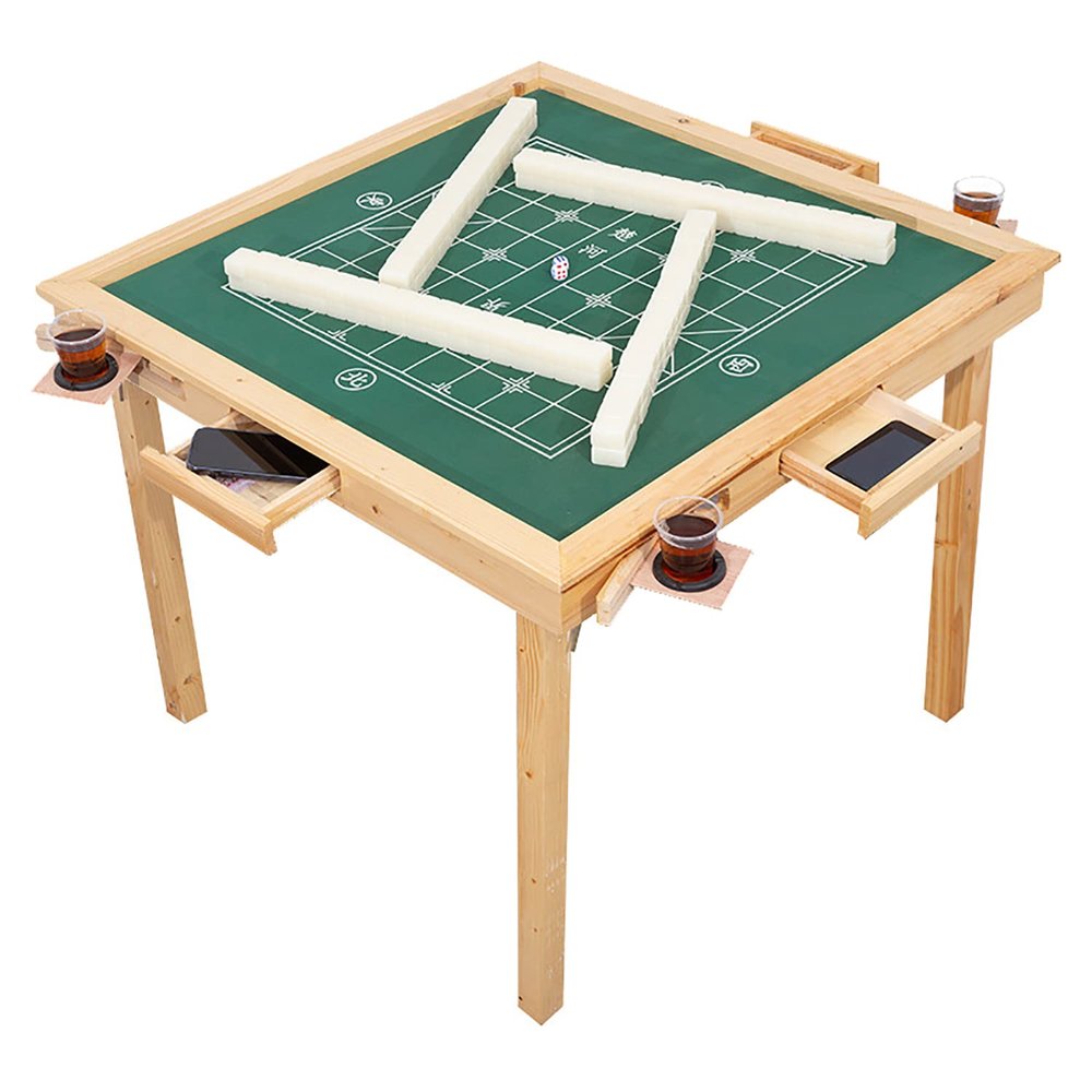 MJTABLE Mahjong Folding Table with Drawers,Wood Square 4 Player Domino Card Game Table with Green Felt and Cup Holders for Table, Board Game, Camping