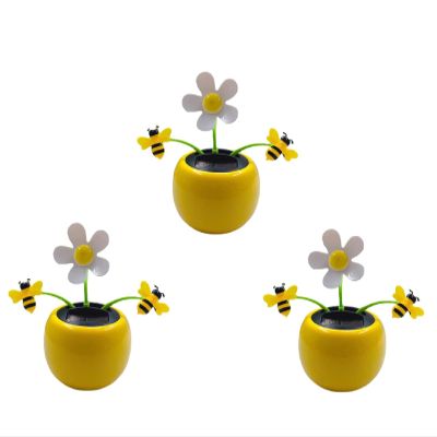 3 Solar Dancing Bee Toys, Solar Dancing Flowers, Swinging Sun Flowers in Colorful Flower Pots, Animated Bobble Head Dancers, Flower Pot Bee Solar Car Dashboard Decoration, Portable Solar Toys (yellow)