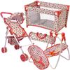 Deluxe Baby Doll Stroller and Crib Furniture Playset, Multi Baby Doll Accessories Set for 18" Dolls, Includes Doll Stroller Swing and Doll Bed Pretend Play for All Dolls - Floral view 1