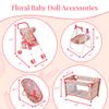 Deluxe Baby Doll Stroller and Crib Furniture Playset, Multi Baby Doll Accessories Set for 18" Dolls, Includes Doll Stroller Swing and Doll Bed Pretend Play for All Dolls - Floral view 4