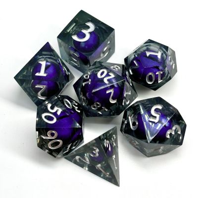 Sage's Portal Jiggling Eye Liquid Core 7-PC Sharp Edge Resin Polyhedral DND Dice Set for Dungeons and Dragons Pathfinder TTRPG (Eye of The Purple Serpent)