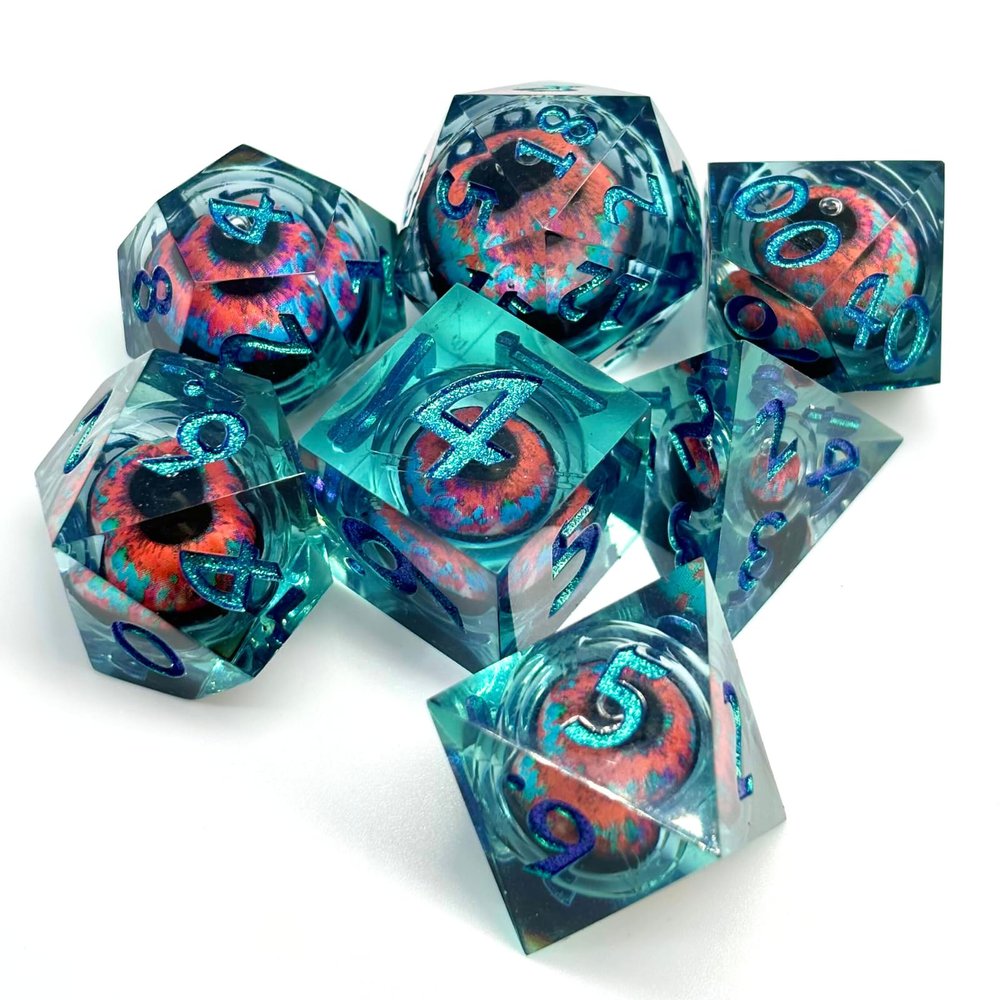 Sage's Portal Jiggling Eye Liquid Core 7-PC Sharp Edge Resin Polyhedral DND Dice Set for Dungeons and Dragons Pathfinder TTRPG (Eye of The Wild Beast)