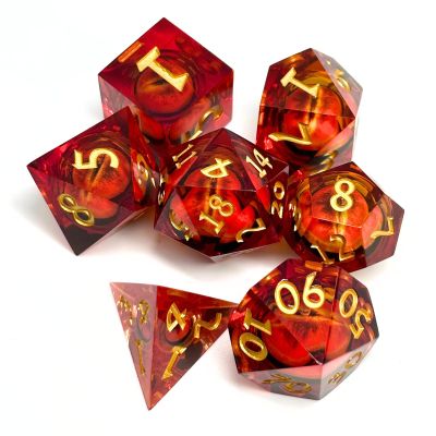 Sage's Portal Jiggling Eye Liquid Core 7-PC Sharp Edge Resin Polyhedral DND Dice Set (Eye of The Red Serpent)