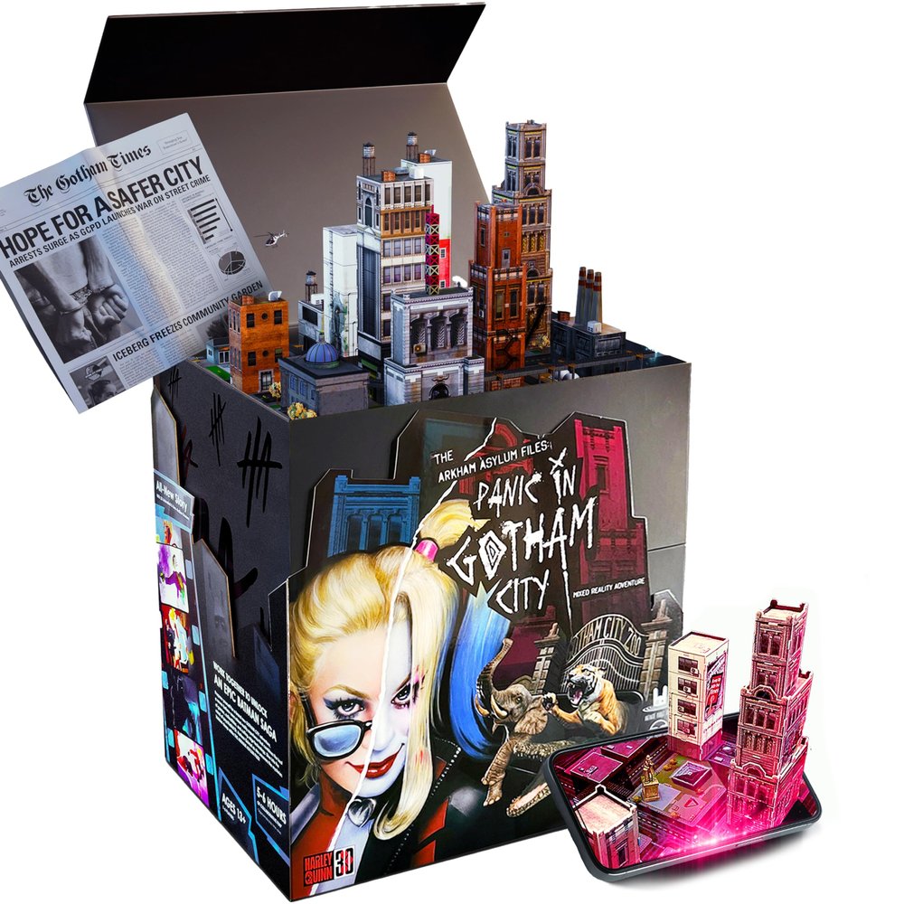 Infinite Rabbit Holes Arkham Asylum Files: Panic in Gotham City Augmented Reality Board Game - Escape Room-esque Batman Mystery with Harley Quinn and The Joker, Family Night - iPhone/iPad Only