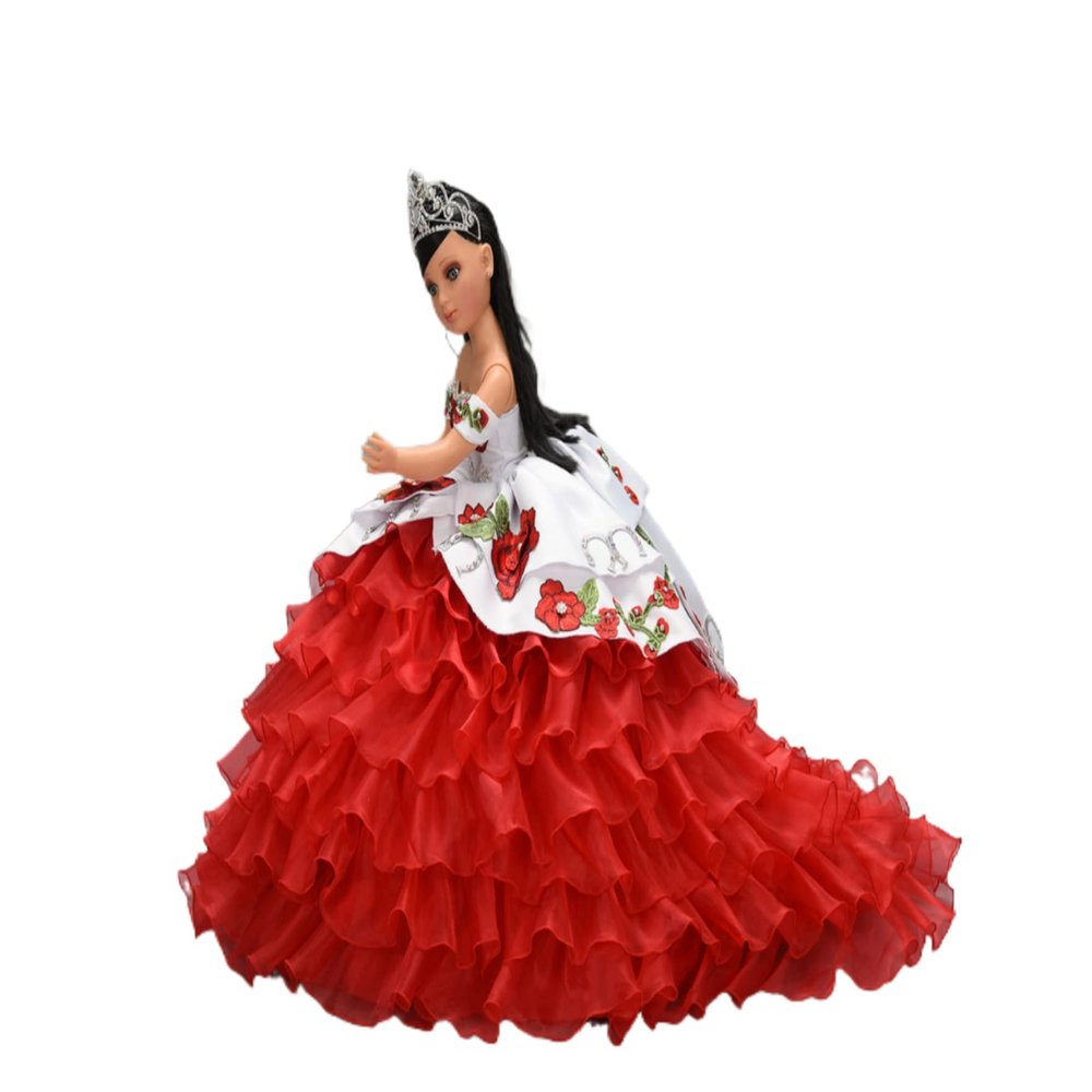 A&C Quinceaeras and More Last Doll Sweet Sixteen Doll Muneca para Quinceanera white red Charro dress Muneca Charra