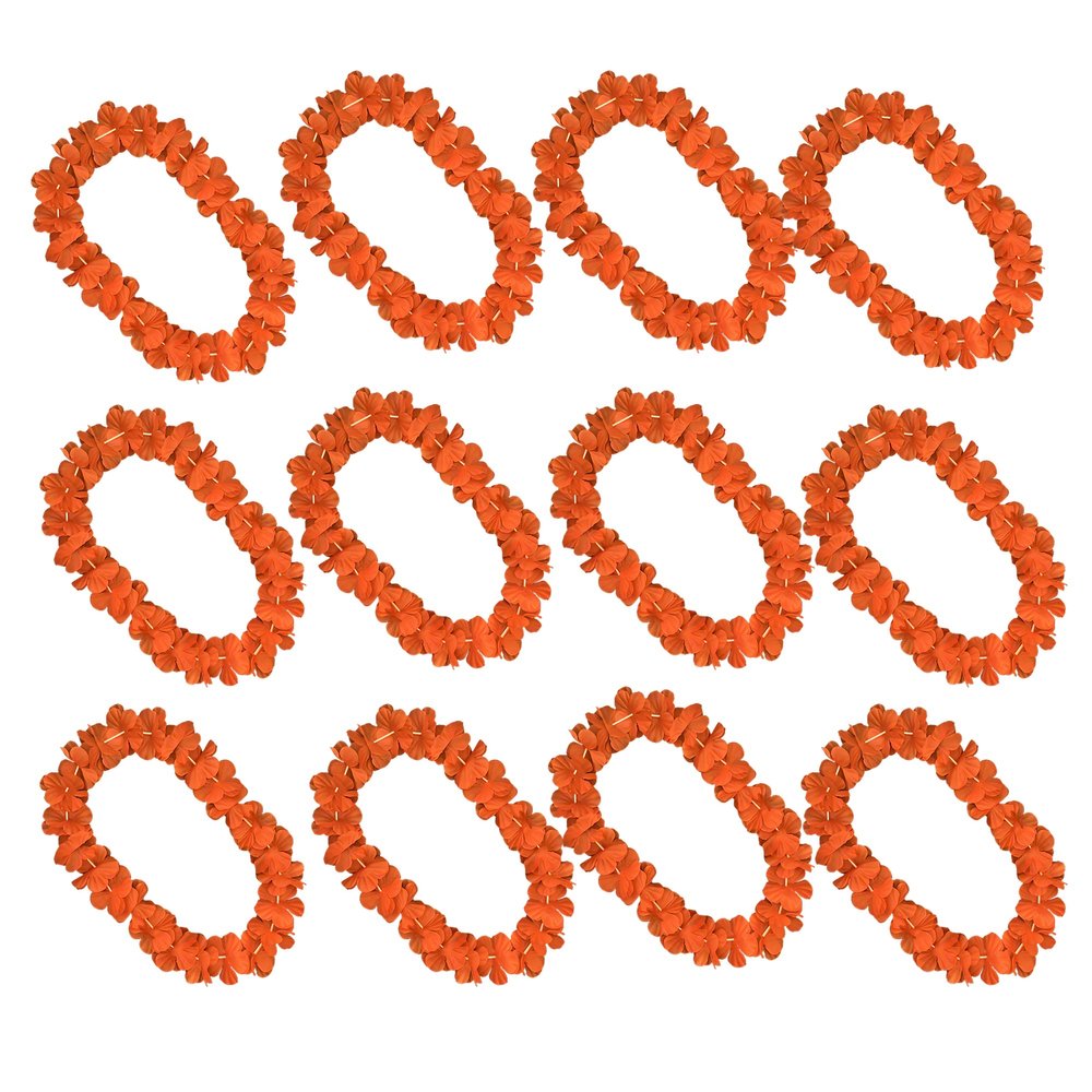 blinkee 12 Pack Tropical Ponkan Luau Lei Necklaces Orange - 36" Non-Lit Hawaiian Flower Garland, Perfect for Parties and Celebrations